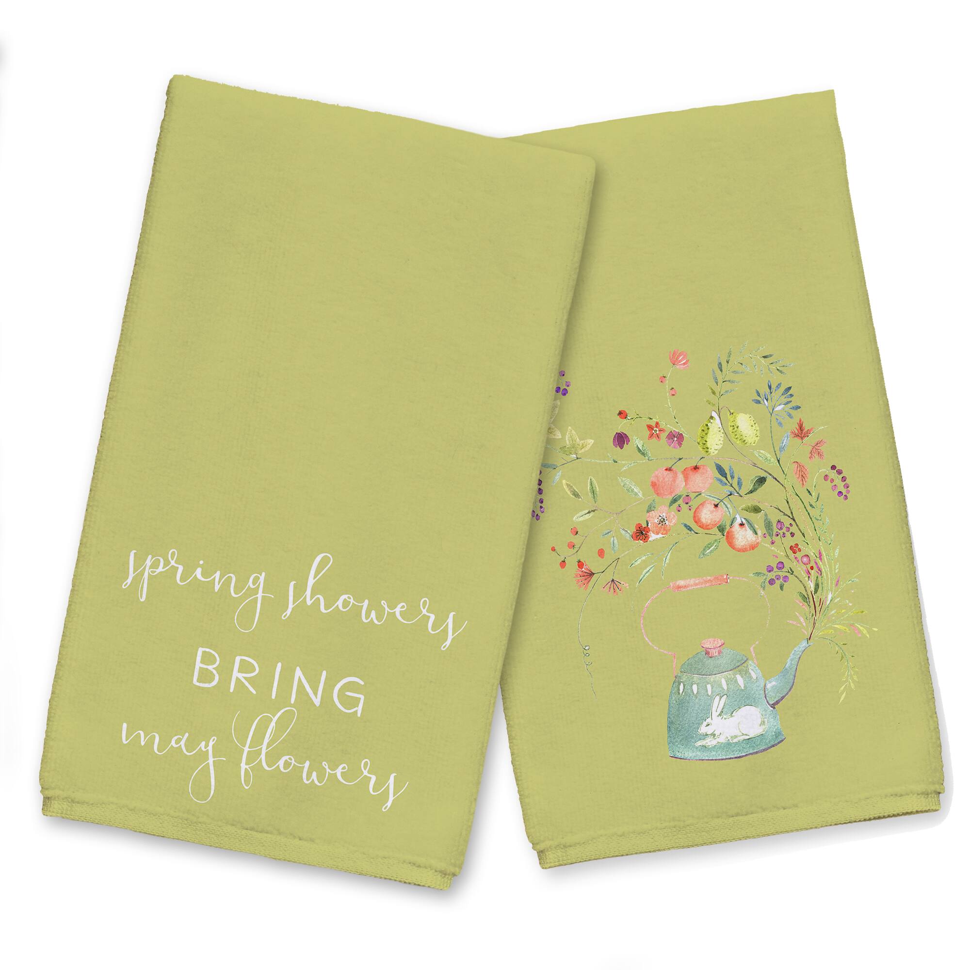 Tea Pot Spring Showers Tea Towel - Set of 2